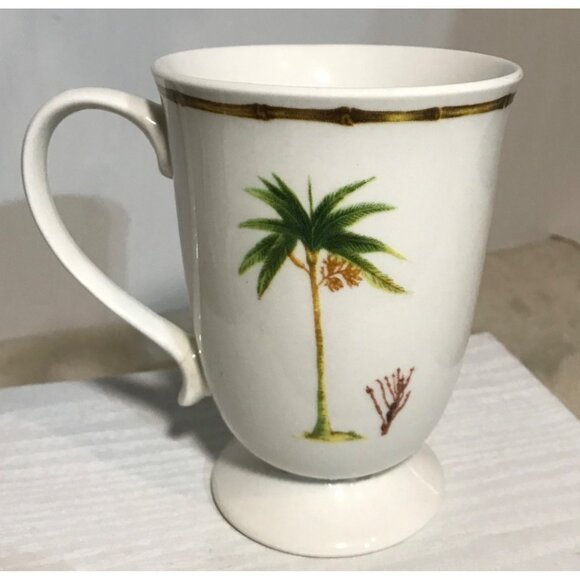 4 Palm Tree Ceramic Mugs Pedestal Base Gibson Dishwasher & Microwave Safe - Picture 4 of 12